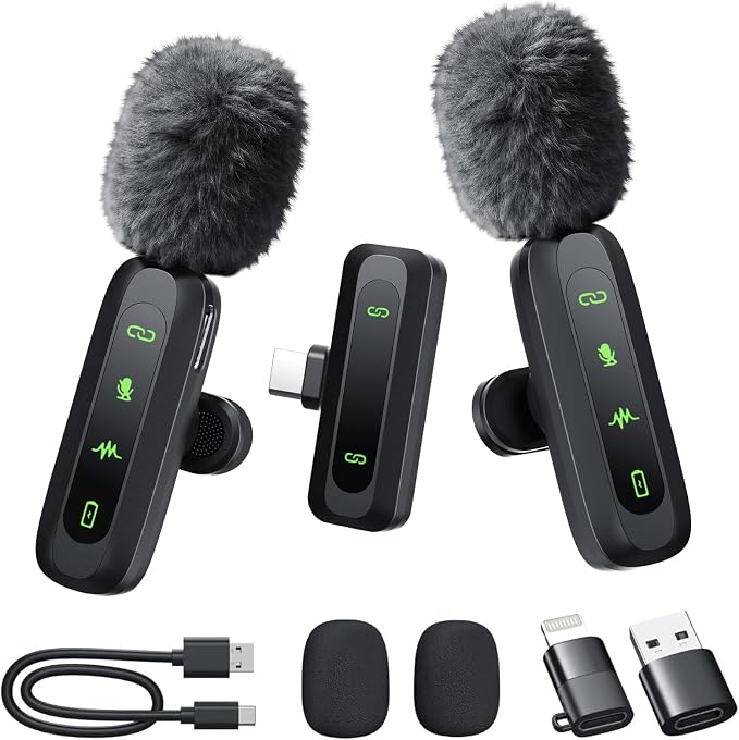 Back Wireless Lavalier Microphone for iPhone/Android, 60ft Transmission, Record While Charging, Ultra-Long Battery Life, Noise Reduction, Plug & Play, for Vlog TikTok YouTube by Unknown