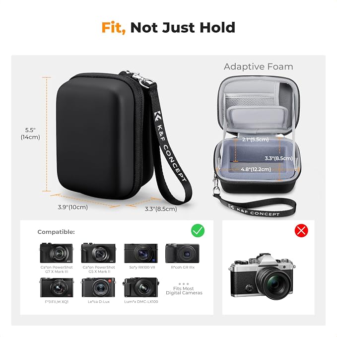 K&F CONCEPT Carrying Case for Digital Camera, Hard Shell Protective Case | Compatible with Ricoh GR III/GR IIIX/for Sony ZV-1 RX100/ for Canon G7X Mark III/G5X Mark II (Case Only),BE02 - Image 5