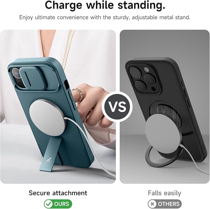 SURITCH for iPhone 13/14 Case with Magnetic Camera Slide Cover and Adjustable Kickstand, Compatible with MagSafe, Shockproof Bumper Case Slim Protective Cover for iPhone 13/14 6.1 Inch, Lake Green - Image 5