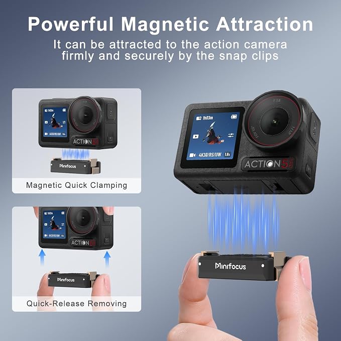 MINIFOCUS Magnetic Quick Release Adapter Mount for DJI Osmo Action 5 Pro/4/3/360, Extension Base Bracket with 1/4" Threaded Screw Hole for DJI Osmo Action Tripod Selfie Stick Accessories - Image 4