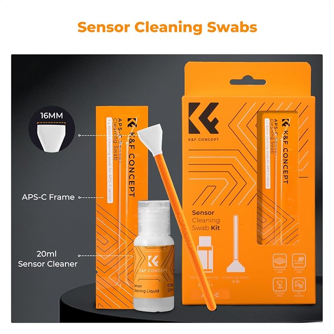 K&F CONCEPT 16mm APS-C Sensor Cleaning Kit, with 20ml Sensor Cleaner | 10 Pack Swabs, Vacuum Sealed, Gentle Cleaner, Multi-Device Use, Precision Cleaning,for Nikon Sony Canon Camera Clean,MA02 - Image 2