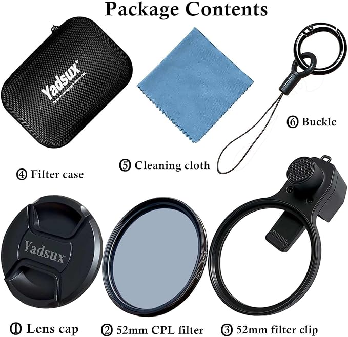 52mm CPL Polarizing Filter Clip-on Lens Kit for iPhone 17, 16, 15, 13, 12, Samsung and Android Phones, with Lens Cap, Filter Case, Cleaning Cloth - Image 5