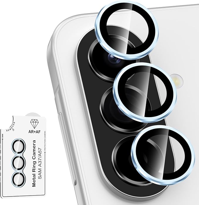 for Samsung Galaxy A37/A57 Camera Lens Protector, Individual Metal Ring Tempered Glass Lens Cover, [Strong Adsorption] Scratch Resistant Ultra-Thin HD Clear Lens Cover, 1 Set-Blue Ring by Btscase
