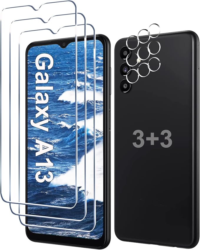 [3+3 Pack] Galaxy A13 Screen Protector with Camera Lens Protector, HD Tempered Glass Film, 9H Hardness, Anti Scratch, Easy Installation, Bubble Free, Screen Protector for Samsung Galaxy A13 4G/5G by Gliansen