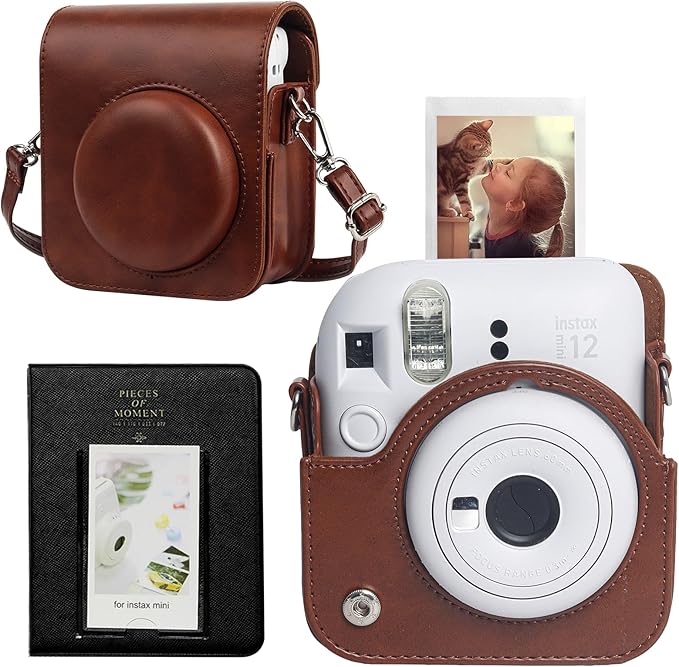 CAIYOULE Camera Case for Fujifilm Instax Mini 12 Instant Film Camera | Protective Camera Case, Camera Crossbody Bag for Fuji Mini 12 with Photo Album, Adjustable Shoulder Strap, Brown by CAIYOULE