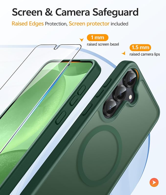 FNTCASE for Samsung Galaxy S25/S24 Case, Fit for Magsafe, Screen Protector | Translucent Matte Magnetic Back, 14FT Military Grade Drop Protection, Shockproof Protective Phone Cover, Green - Image 4