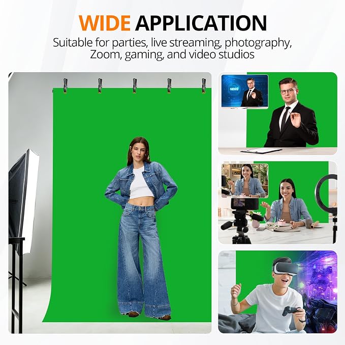 Green Screen Backdrop Kit 5x7 ft with Foldable T-Shaped Stand | Portable Greenscreen Background with 5 Clamps, Carrying Bag for Parties, Streaming, Photography, Zoom, Gaming, Video Studio - Image 8