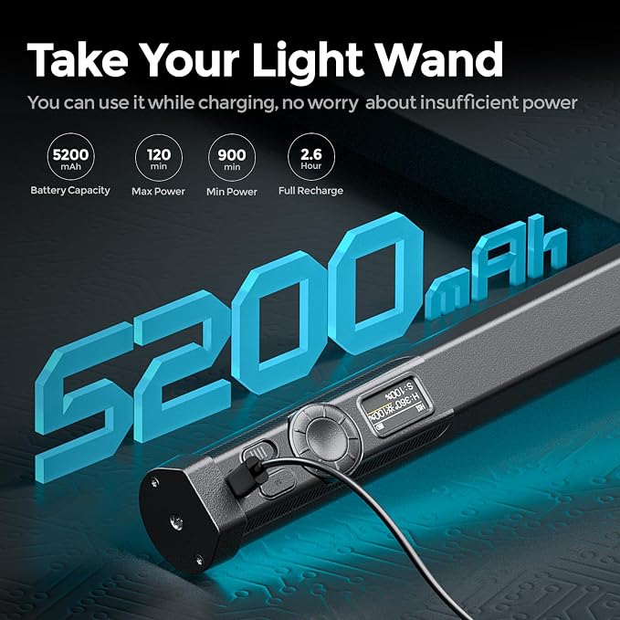 PHOTOOLEX Magnetic Light Wand, 360° RGB Tube Light, LED Video Light Stick | 10W/Full Color/CRI 96+/TLCI 97+/2500K-9900K/21 Scenes/Handheld/5200mAh, for Studio Photography Vlog Recording Streaming - Image 8