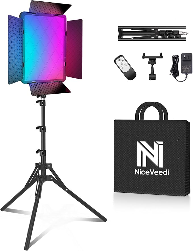 NiceVeedi 40W RGB Photography Lighting with 20 Effects, 360° Full Color/2700-6500K Studio Lights with Remote & Display, Lighting for Video Recording/Photography/Streaming/YouTube/TikTok/Content Creat by NiceVeediOfficial