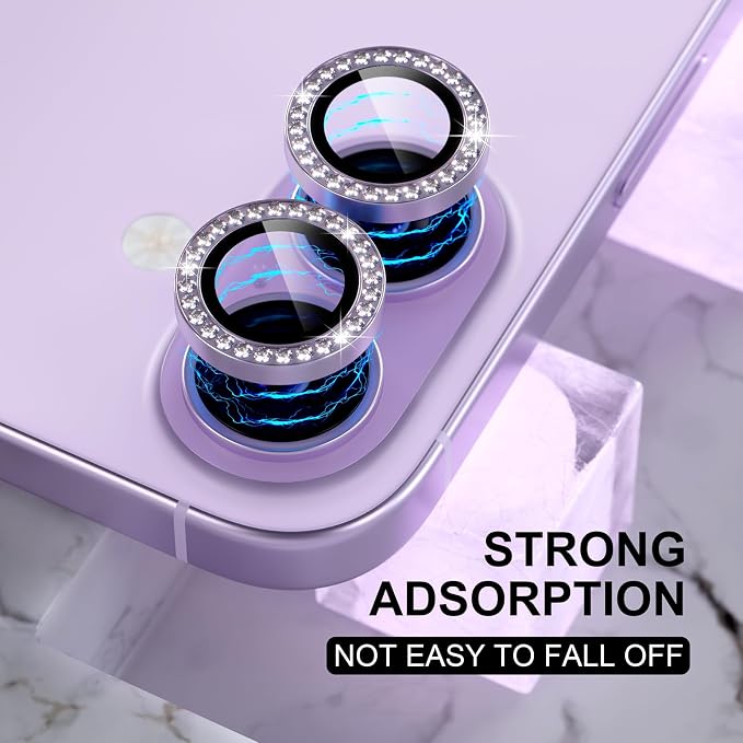 Choiche for iPhone 17 Camera Lens Protector Bling, Diamond-Purple | Ultra HD, 9H Tempered Glass Camera Cover Screen Protector Metal Individual Ring Decoration Accessories, 2-Lens, 6.3-inch - Image 6