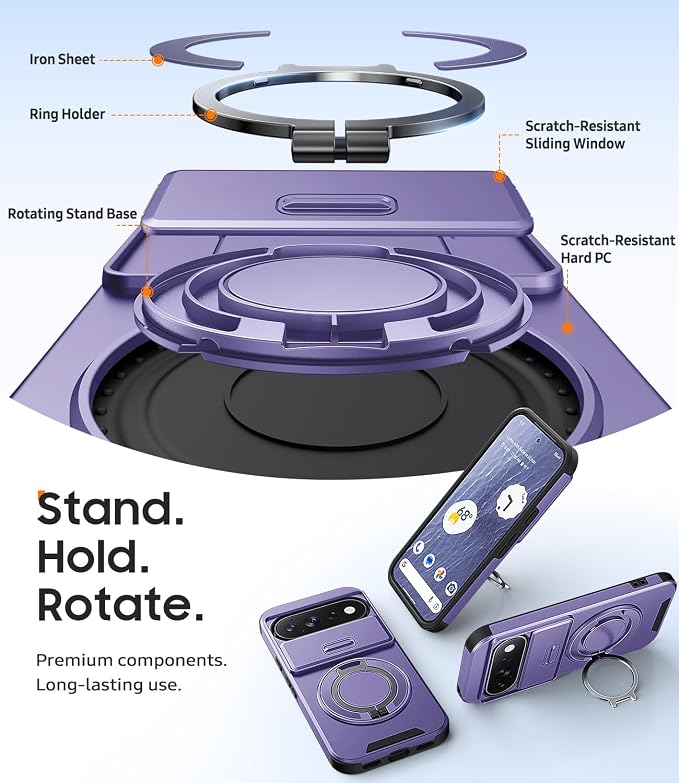 JAME for Google Pixel 10/10 Pro/11/11 Pro Case, Stand & Slide Camera Cover | Ring Holder Kickstand, Screen Protectors, Dual-Layer Shockproof Protective, Magnetic Accessory Friendly Phone Case, Purple - Image 7