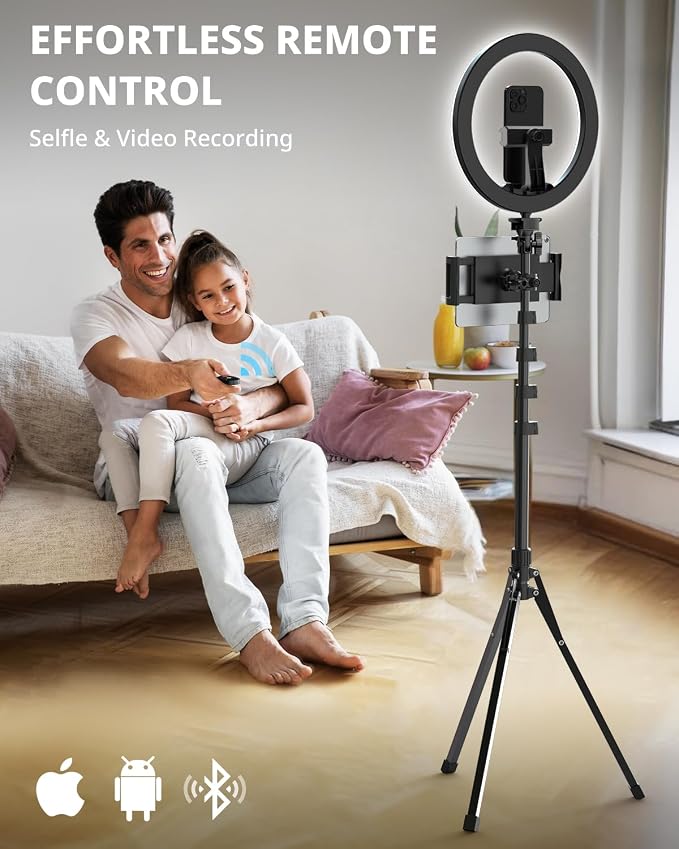 UBeesize 12" Ring Light with 74" Extendable Tripod Stand and Tablet Holder | LED Circle Light with Phone & iPad Holder for Video Recording, Photography, Live Streaming, Makeup, Webcam, TikTok & YouTube - Image 5
