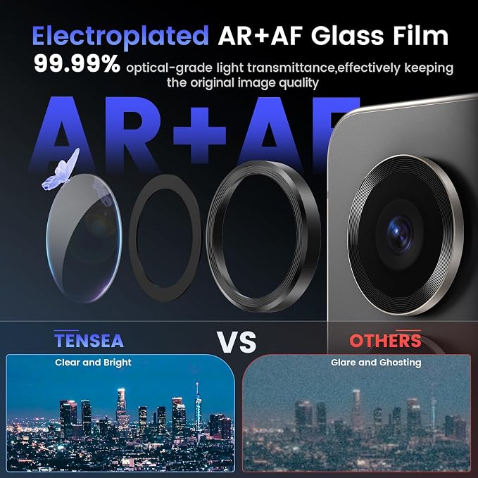 Tensea Compatible with Samsung Galaxy S25 Ultra Camera Lens Protector | 9H Tempered Glass Camera Cover Screen Protector Metal Individual Ring [Installation Tray][Case Friendly] - Image 3