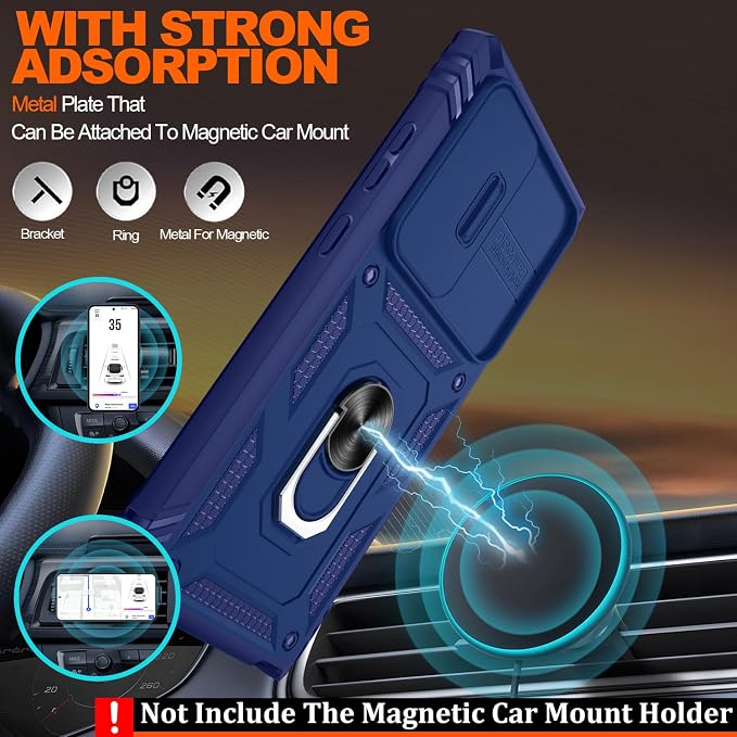Gritup for Samsung Galaxy S23 Ultra Case with 2PCS Screen Protector, Build in 360° Rotating Ring Kickstand, Military Grade Protective Case for S23 Ultra Phone, Blue - Image 5