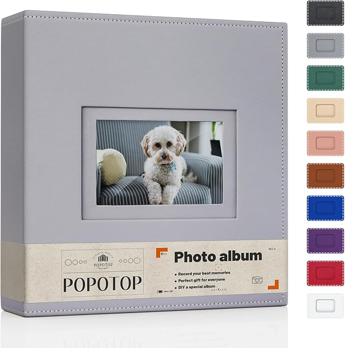 Popotop 4x6 Photo Album Holds 300 Pictures, Vegan Leather Hardcover | 300-Photos Capacity, Acid-Free PP Slip-In Pockets, Mixed-Orientation Layout, Front Photo Window, Gifts for Wedding Baby by Popotop