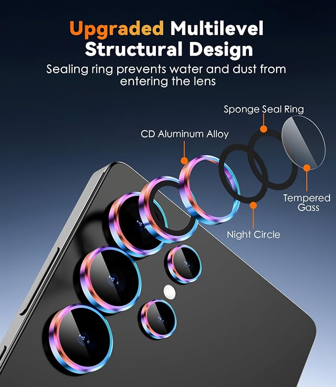 CloudValley for Samsung Galaxy S25 Ultra Camera Lens Protector | 9H Tempered Glass + Aluminum Alloy Individual Lens Protective, [1 Second Installaion] Ultra-HD Glass Cover,Titanium Colorful - Image 4