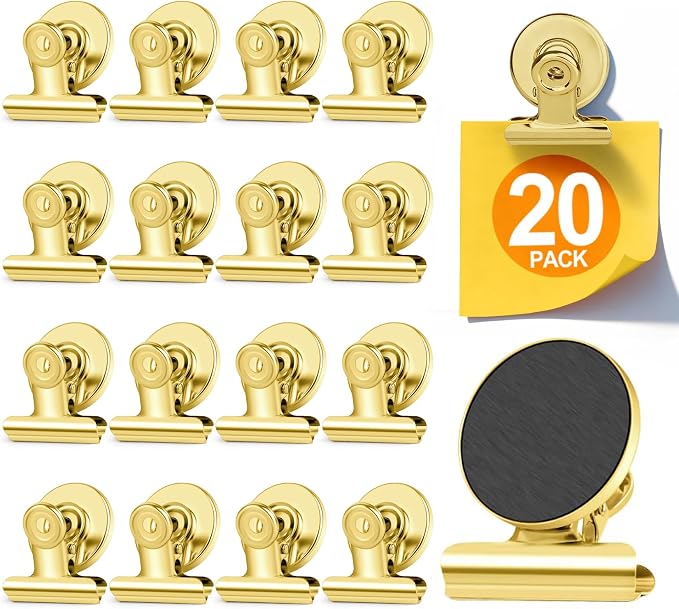 20 Pack Fridge Magnet Refrigerator Magnets, Gold Magnetic Clips Whiteboard Magnets, Magnet Clips Heavy Duty for Photo Displays, Home, Office, Classroom by WUDIME