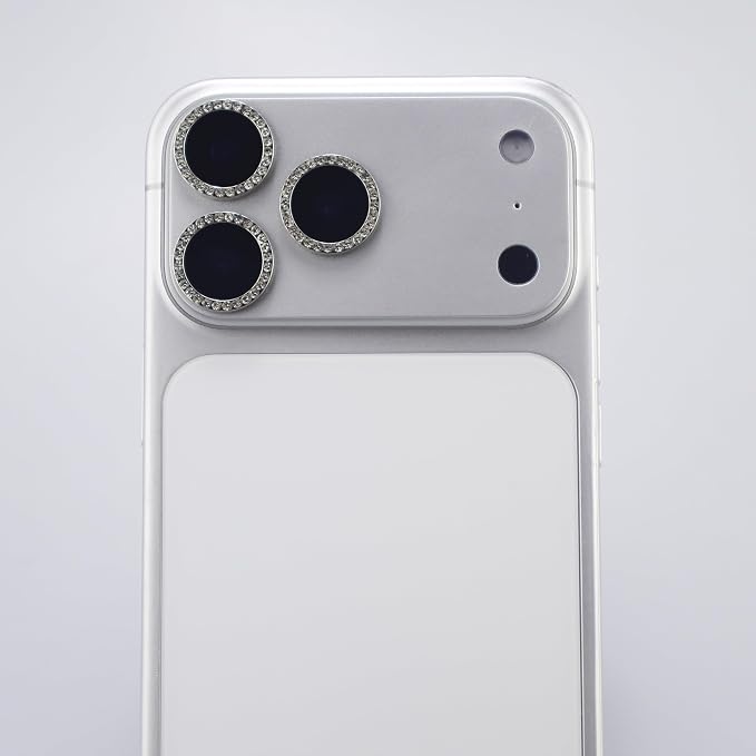 BONVAN for iPhone 17 Pro / 17 Pro Max Camera Lens Protector Bling Glitter Diamond Metal Crystal Tempered Glass Screen Accessories Rhinestones Lens Cover for iPhone 17 Pro/Pro Max (Silver) - Image 6