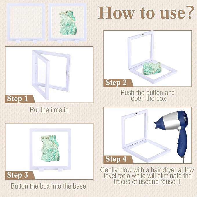 Harloon 12 Pcs 3D Floating Display Case, White, 3 Size, Square | 3D Floating Frame for Challenge Coins, Medallions, Fossils, Gemstones, Jewelry, Collectibles Shadow Box Display Holder - Image 4