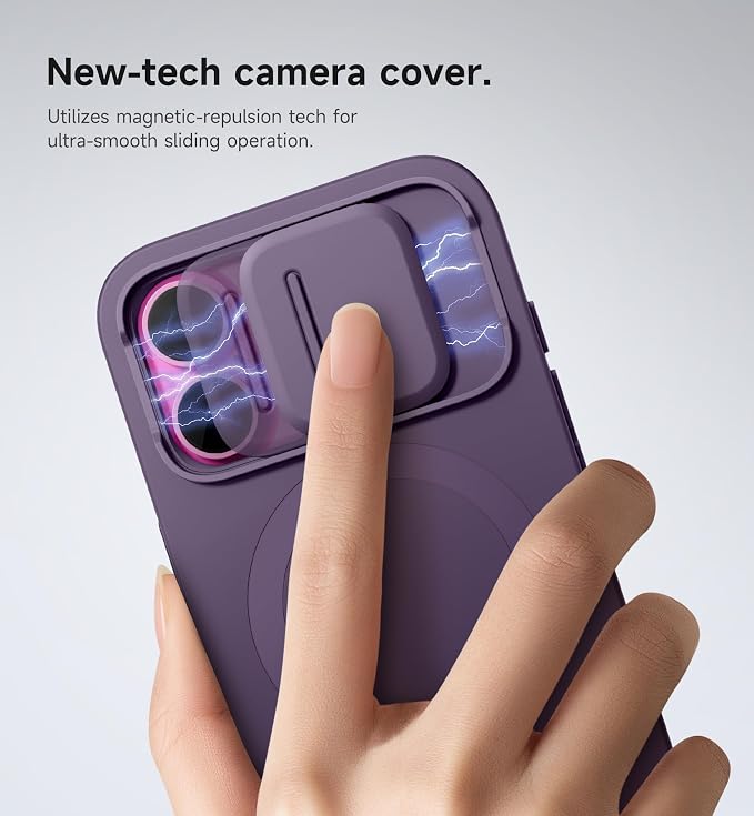 SURITCH for iPhone 16 Case with Magnetic Camera Slide Cover and Adjustable Kickstand, Compatible with MagSafe, Shockproof Bumper Case Slim Protective Cover 6.1 Inch, Dark Purple - Image 4