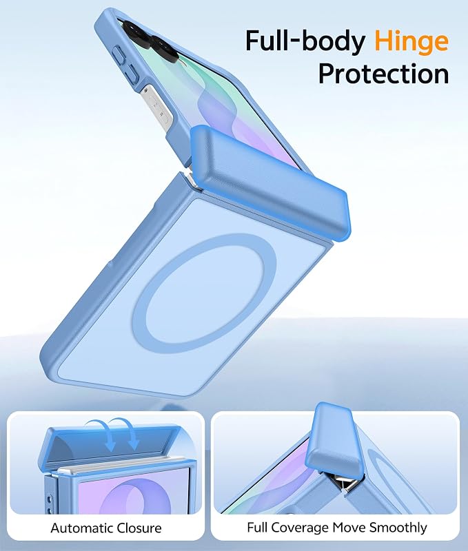 FNTCASE for Samsung Galaxy Z Flip 8 Case, Fit for Magsafe, Screen Protector | Hinge Protection, Translucent Matte, 18FT Military Grade Drop Proof, Protective Phone Cover, Light Blue - Image 5