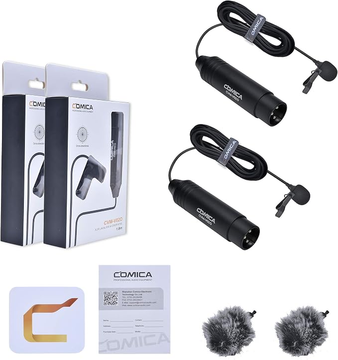 COMICA XLR Microphone CVM-V02O 2 Pack 5.9 fts Phantom Power Omni-Directional Lavalier Lapel Microphone for Canon Sony Panasonic Camcorders Zoom H4n H5 H6 Tascam DR-40 DR-60D DR-70D DR-100 Recorders - Image 7