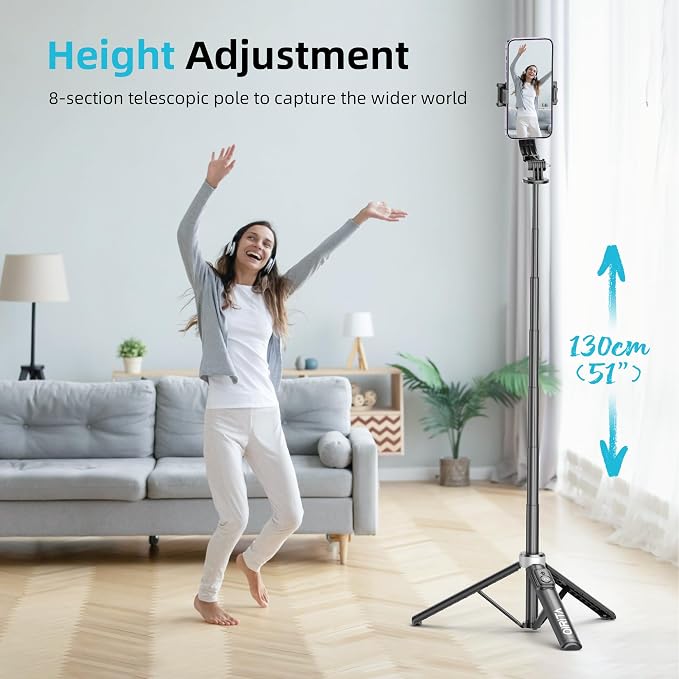 51" Selfie Stick Tripod, Extendable Cell Phone Stand with Remote, Aluminum Alloy Smartphone Travel Tripod Phone Stand for iPhone 15/14/13/12 Pro Max, Samsung, Huawei, GoPro - Image 3