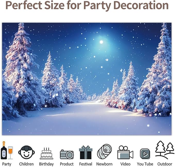 Winter Christmas Backdrop 10x5ft Winter Snow Forest Backdrop White Xmas Trees Photography Background for Christmas New Year Party Decorations Banner Photo Background Photo Props - Image 4
