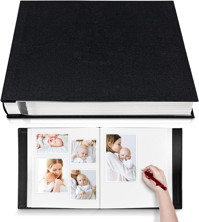 Large Photo Album Self Adhesive for 4x6 5x7 8x10 Pictures Magnetic Scrapbook Album 20 Sheets / 40 Pages Linen Cover DIY Photo Album with A Metallic Pen and and Plastic Board(Black) by HoneyTolly