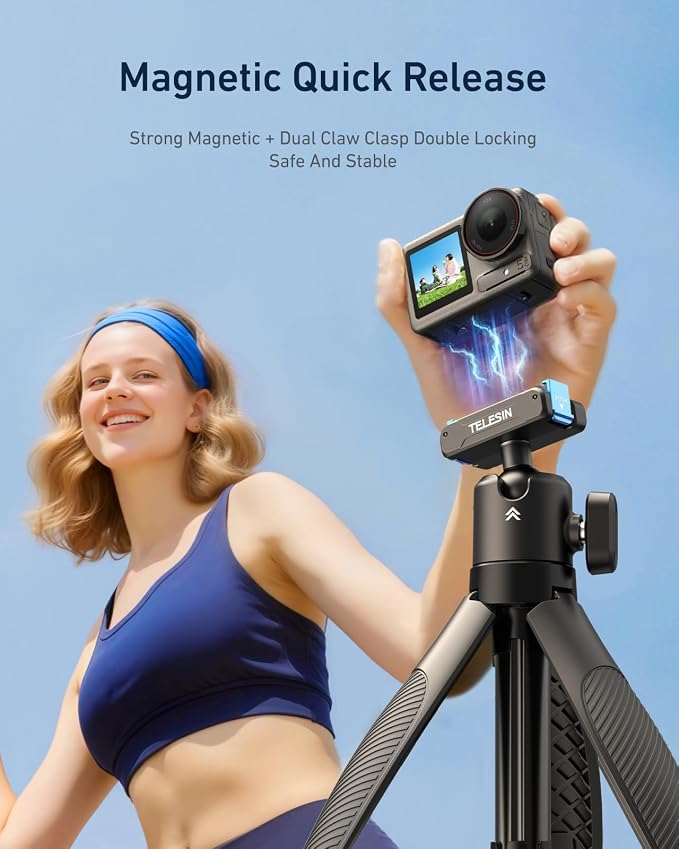TELESIN 40cm/15.7in Mini Selfie Stick Tripod for DJI Osmo Action 5 Pro/4/3 | Magnetic Quick Release, Anti-Slip Handle Grip, 360° Ball Head, Portable Vlog Extended Pole for DJI Action Camera Accessories - Image 2