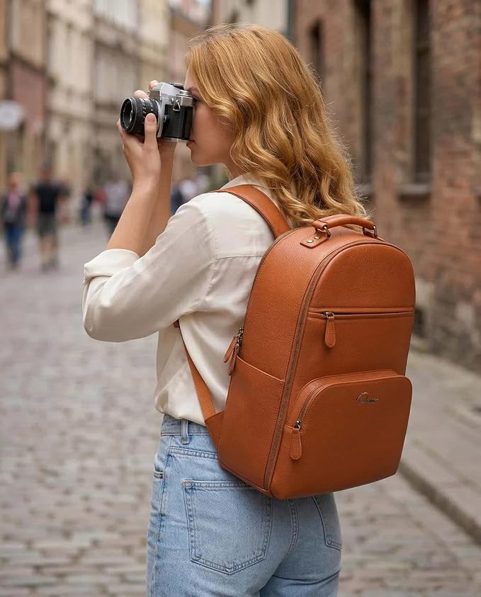 Camera Backpack Classic PU Leather for DSLR, Professional Camera Bag for Photographers with 15 Inch Laptop Compartment Large 20L - Image 2