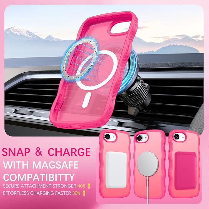 BENTOBEN Magnetic for iPhone 17e Case,Cute Wavy Frame [Compatible with MagSafe] Translucent Matte Anti-Slip Bumper Women Girls Boys Men Shockproof Drop Protective Phone Cover for iPhone 17e,Hot Pink - Image 5