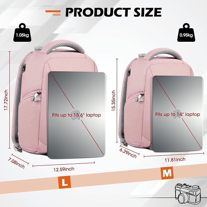 SDYSM Camera Bag Backpack Professional for DSLR SLR Mirrorless Camera | 14 Inch Waterproof Camera Laptop Backpack with Rain Cover Anti Theft Travel Case Large Capacity Photography Backpack, Pink - Image 7