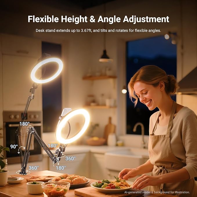 NEEWER Entry Level Version 10.5" Overhead Desktop LED Ring Light, Clamp Stand for Desk/Remote/Phone Holder Compatible with iPhone, 10W Streaming Recording Selfie Laptop Video Conference Lighting, N31 - Image 8