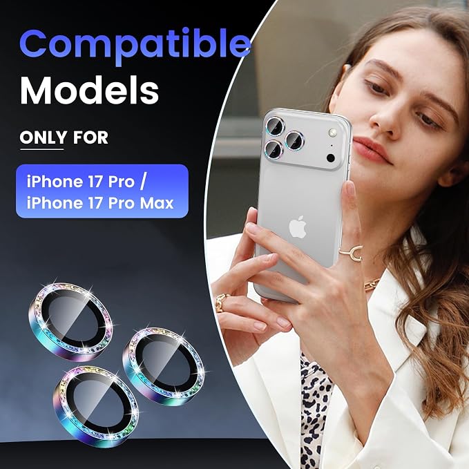 Tensea Camera Lens Protector Compatible for iPhone 17 Pro Max/17 Pro | Metal Aluminum Alloy Tempered Glass Cover Bling Camera Screen Protector Accessories, Case Friendly - Image 2