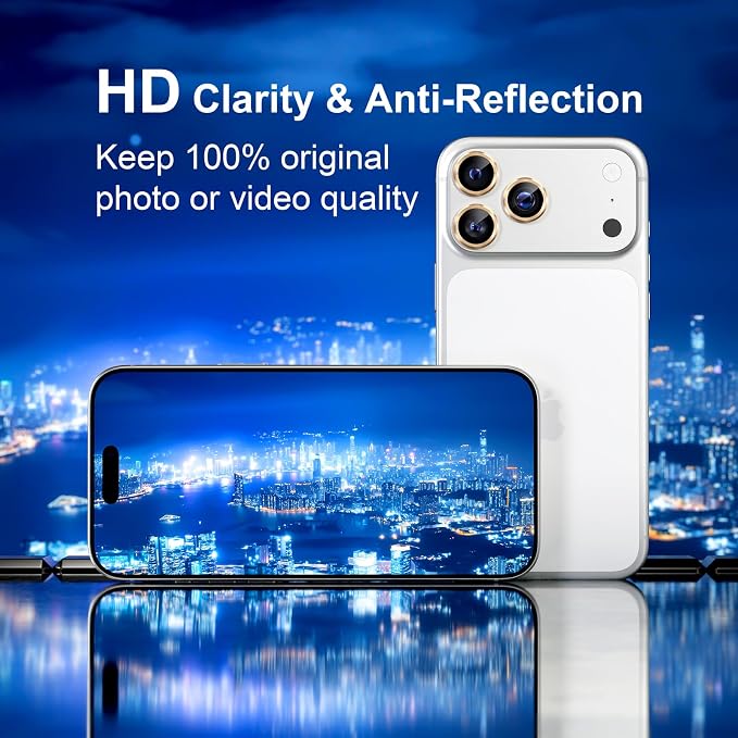 Misea Compatible for iPhone 17 Pro/iPhone 17 Pro Max Camera Lens Protector | 9H Tempered Glass Ultra HD Bling Camera Screen Protector Cover Metal Individual Ring Decoration Accessories, Gold - Image 4