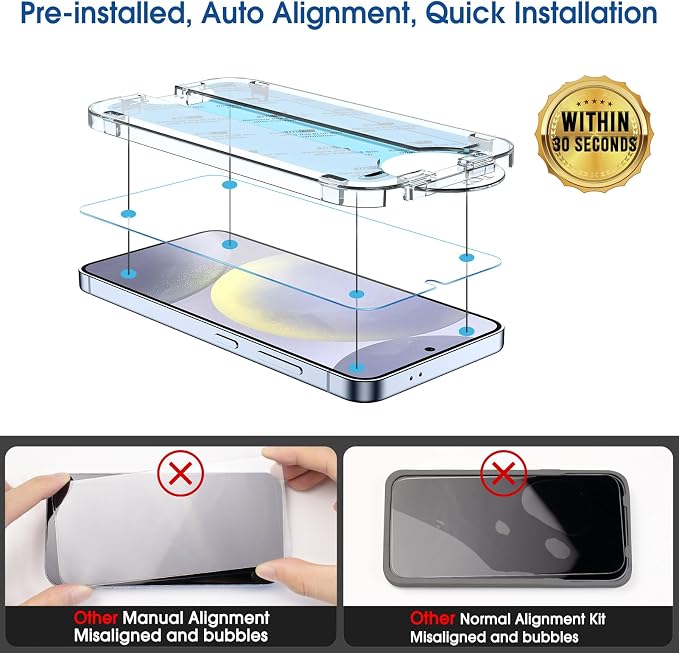 amFilm OneTouch for Samsung Galaxy S24+ Plus Screen Protector TemperedGlass | Auto-Alignment 30s Install with Camera Lens Protector, Bubble Free, Case Friendly, Anti-Scratch [2+2 Pack] (S24P-6.7'') - Image 4