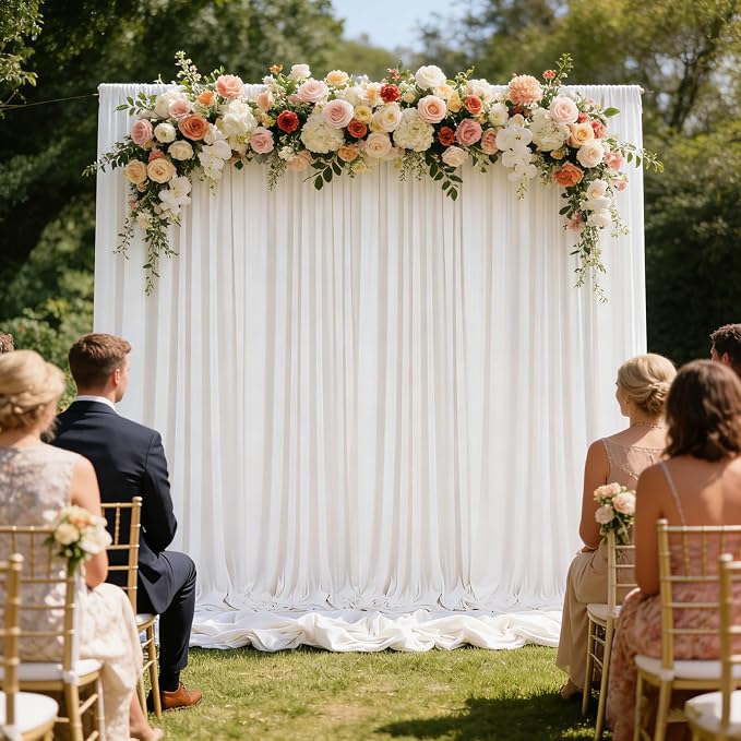 10ft x 10ft Ivory White Backdrop Curtains for Parties, Polyester Fabric Backdrop Drapes with Rod Pockets for Weddings, Birthday, Halloween, Photography, Christmas Party Background Curtain, 2 Panels - Image 6