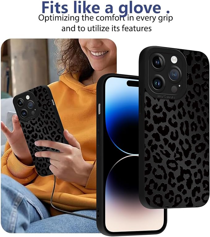 Cute Black Cheetah Print Phone Case for iPhone 14 Pro 6.1" | Aesthetic Leopard Pattern Design Cover Full Camera Lens Protective Shockproof Soft Slim TPU Funda for Men Women Girls - Image 7