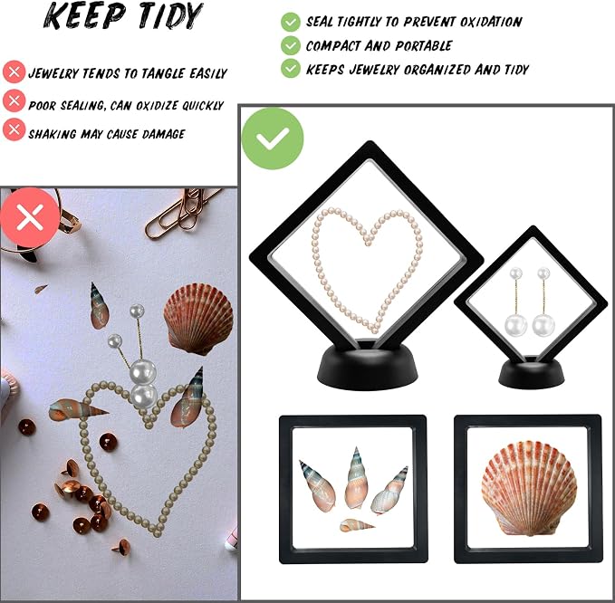 3D Floating Frame Display Cases, 20Pcs Transparent PE Film Jewelry Storage Box with Base Challenge Coin Display Frames Holder Stands Small Shadow Box Frame for AA Medallions Medal, Rock, Ring Necklace - Image 6