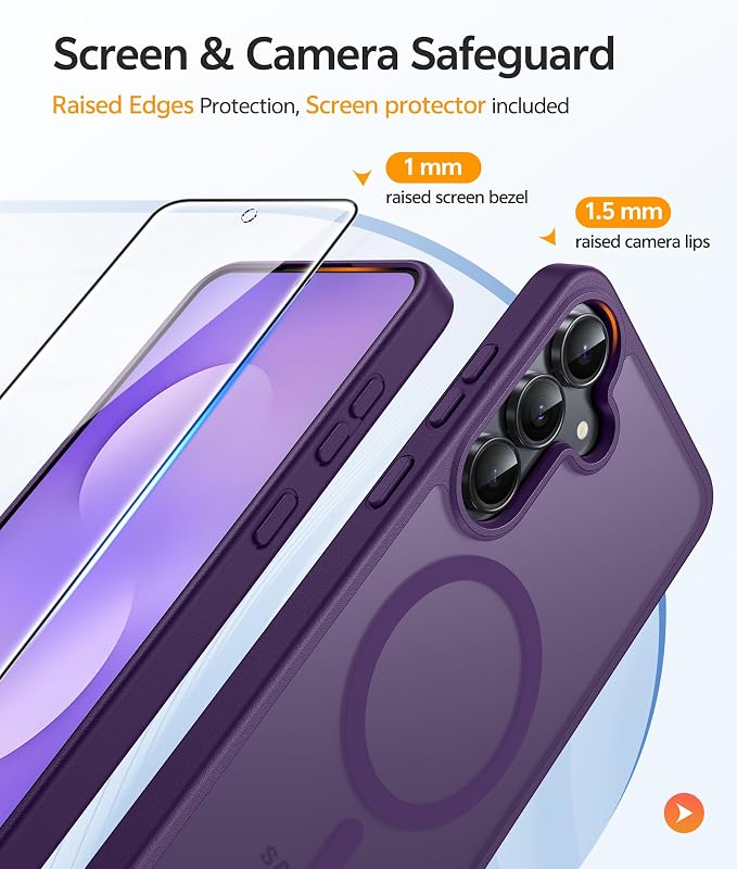FNTCASE for Samsung Galaxy S25 FE Case, Fit for Magsafe, Screen Protector | Translucent Matte Magnetic Back, 14FT Military Grade Drop Protection, Slim Shockproof Protective Phone Cover, Purple - Image 4
