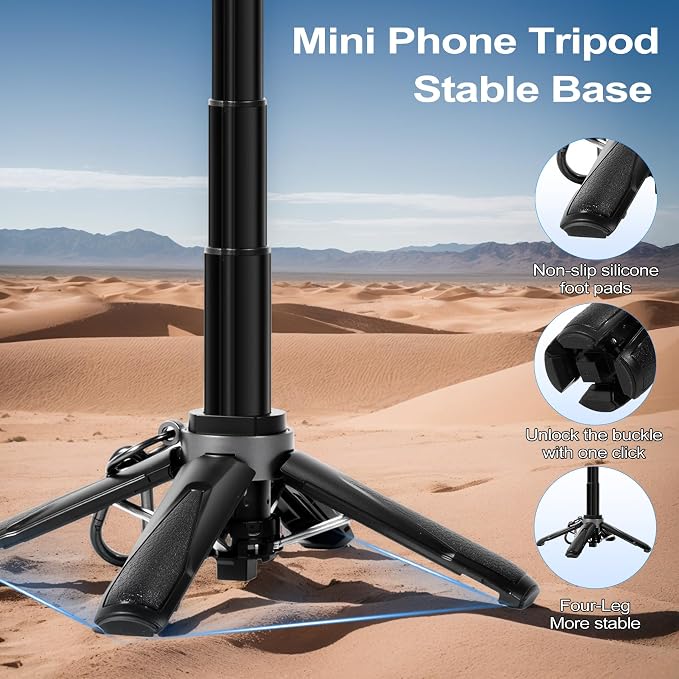 3-in-1 Mini Tripod, Selfie Stick for iPhone for 4-7 Inch iOS/Android Phones | Tripod for Iphone with Remote Control and Fill Light, Lightweight Travel Tripods for Selfie Video Recording - Image 4