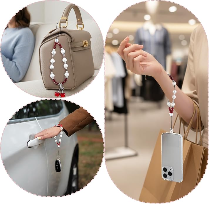 Ouligay Cherry Phone Charm Strap Cute Phones Lanyard Wrist Beaded Camera Strap Wrist Chain String for Bag Case Bags Pendants Decor Chains Small Gifts for Best Friend Sister - Image 5