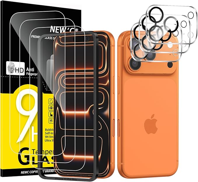 NEW'C 3x Screen Protector for iPhone 17 Pro Max (6.9 inches)+ 3x Camera Lens Protector, Sensor Protection, Case Friendly Tempered Glass Film, Ultra Resistant, Easy installation tool include by NEWC