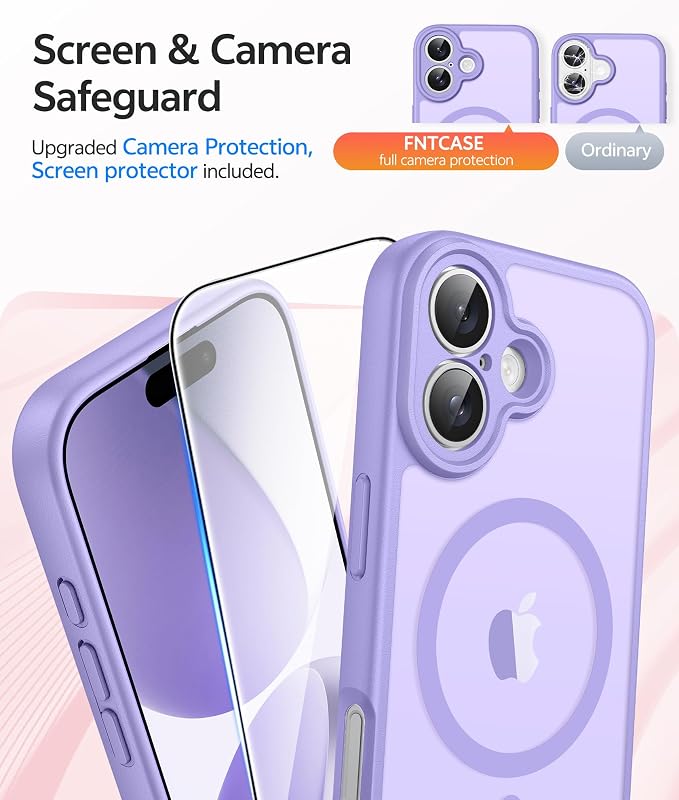 FNTCASE for iPhone 17 Case, Compatible with Magsafe, Glass Screen Protector | Full Camera Protection, Translucent Matte, 14FT Military Grade Drop Proof, Shockproof Protective Phone Cover, Light Purple - Image 4