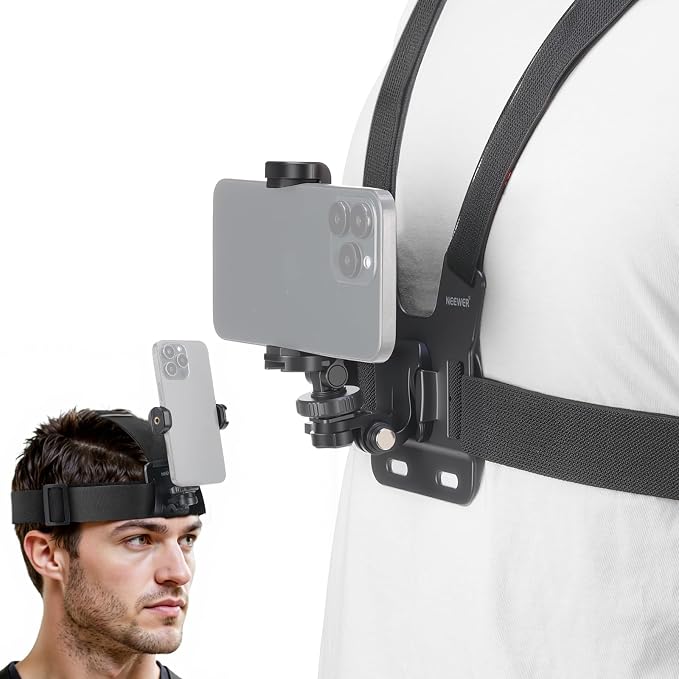 NEEWER Mobile Phone Chest Mount Head Strap Mount, Quick Release POV Vlog Accessory Kit for Video Recording, Compatible with iPhone GoPro Hero Insta360 DJI AKASO Action Camera, GP-74 by Neewer
