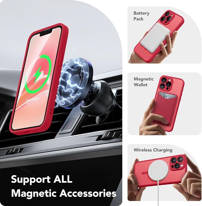 CAPRARO for iPhone 13 Pro Max Case, Compatible with MagSafe Red | Upgraded [Full Camera Protection] Shockproof Protective Slim Translucent Matte Magnetic Phone Case 6.7'', Red - Image 3