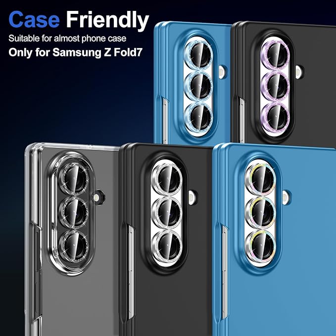 for Samsung Galaxy Z Fold 7 Camera Lens Protector, Individual Metal Ring Tempered Glass Lens Cover, [Strong Adsorption] Scratch Resistant Ultra-Thin HD Clear Lens Cover, 1 Set-Pink Sparkly - Image 7