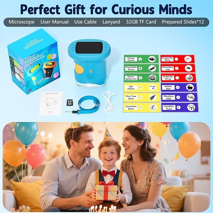 Odatay 4K 1000X Digital Microscope for Kids with 32G Card, Long Distance Viewing & 2.4" Screen Portable Handheld Edu Toys for Age 3-12 Exploring Bugs Plants at Home Classroom & Outdoor Travel, Blue - Image 9