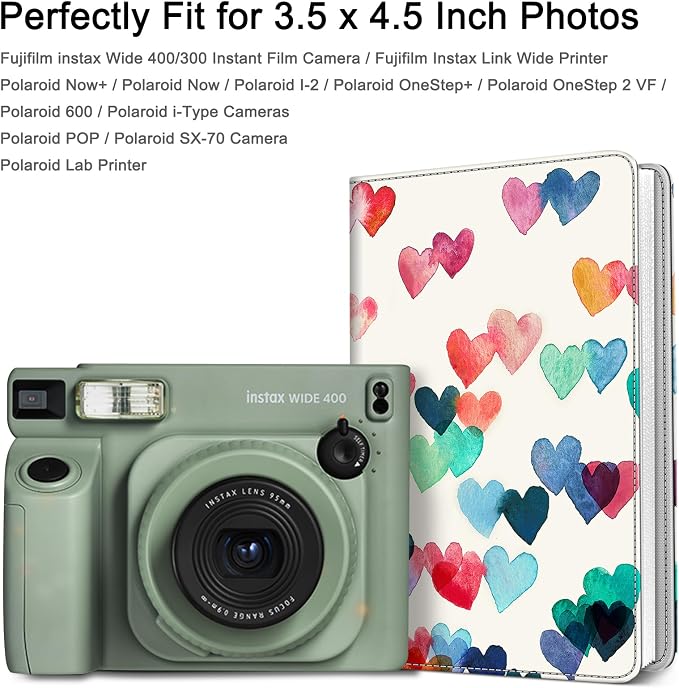 Fintie Photo Album for 3.5x4.25 Inch Polaroid Films, 64 Pockets | For Fujifilm Instax Wide Films, Polaroid Now+, Flip I-Type 600 Sx-70 Photos, Small Wallet Album, Memory Book, Raining Hearts - Image 2